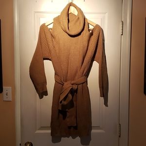 Thick cotton, beige, turtleneck dress